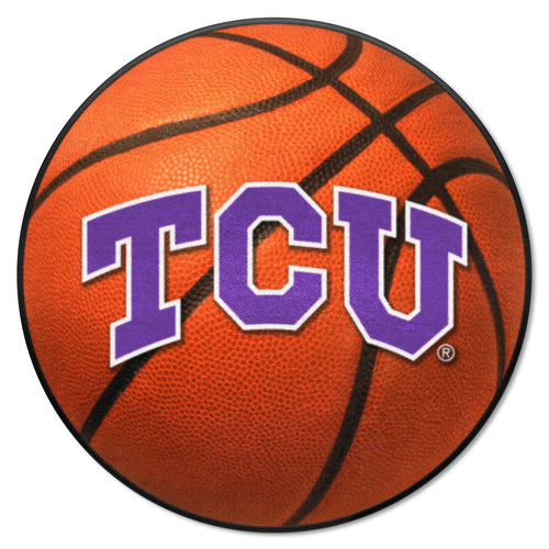 Texas Christian University basketball mat by Logo Brands, featuring TCU logo and team colors, suitable for sports or game rooms.