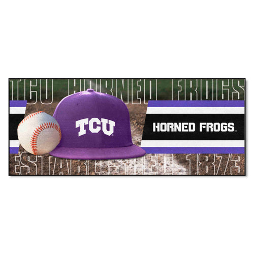 Texas Christian University baseball runner mat by Logo Brands featuring TCU logo and team colors for sports decor.