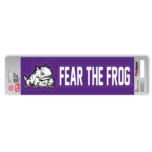 Texas Christian University team slogan decal by Logo Brands, featuring university colors and bold TCU logo design.