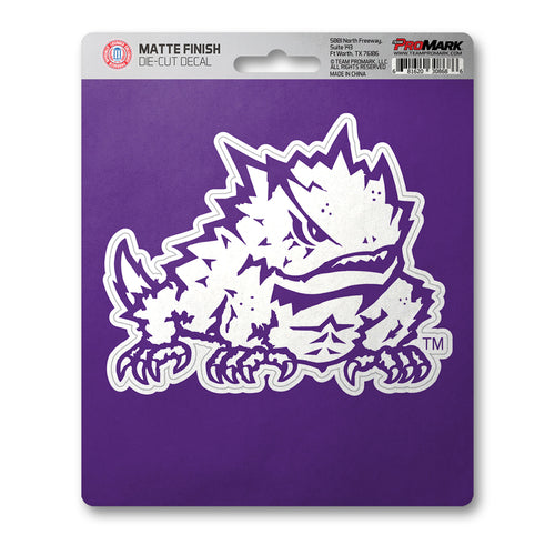 Texas Christian University matte decal sticker featuring TCU logo and team branding, ideal for laptops or water bottles.