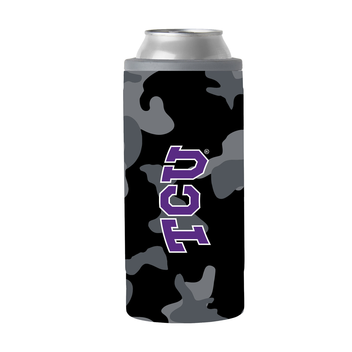 TCU Black Camo 12oz Slim Can Coolie