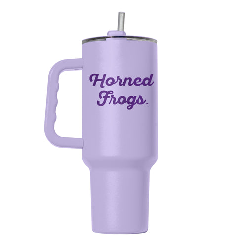 TCU 40oz Flipside Powder Coat Tumbler from Logo Brands, durable drinkware with a vibrant finish and flip-top lid.