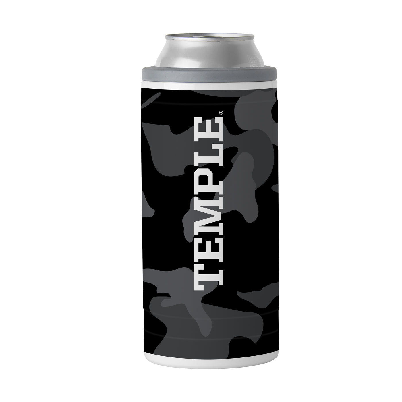 Temple Black Camo 12oz Slim Can Coolie