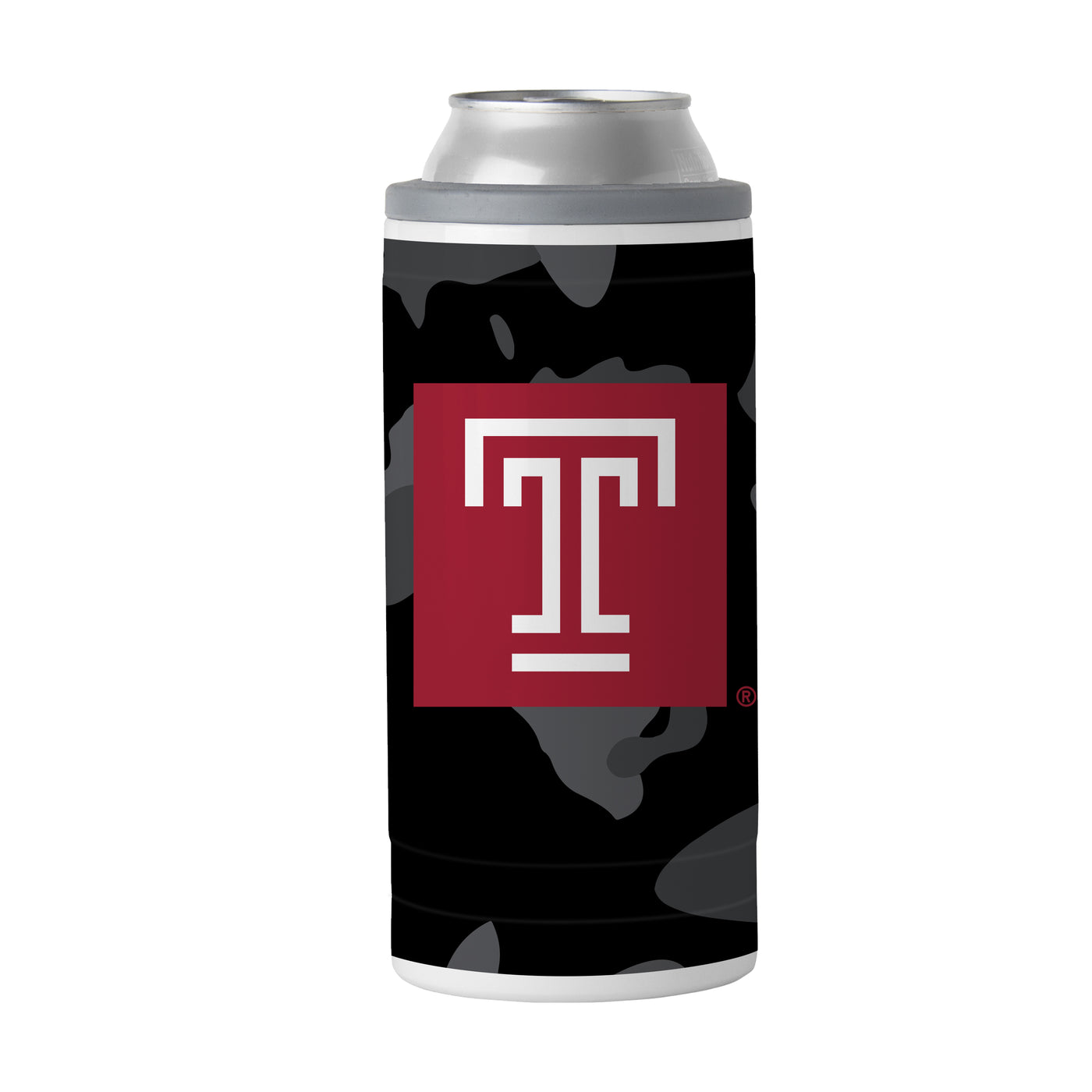 Temple Black Camo 12oz Slim Can Coolie