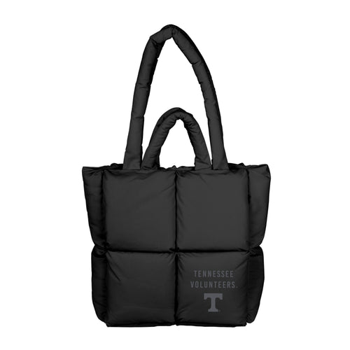 Tennessee Black Puff Tote bag by Logo Brands, made of durable black puff fabric with tote handles and team logo design.