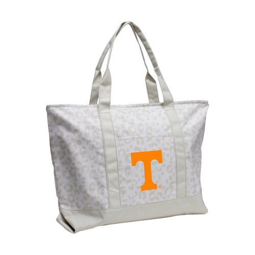 Tennessee Leopard Pattern Tote bag by Logo Brands featuring leopard print fabric and sturdy handles.