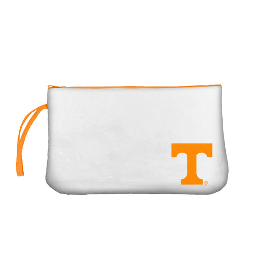Tennessee Clear Wristlet bag by Logo Brands, transparent PVC with Tennessee logo, wrist strap and compact design for events or outings.