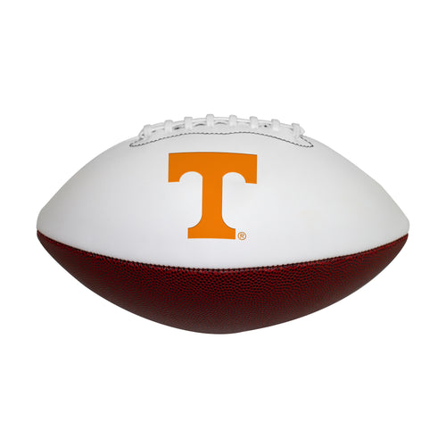 Official Tennessee autograph football by Logo Brands, recreation size with signatures on a leather surface.