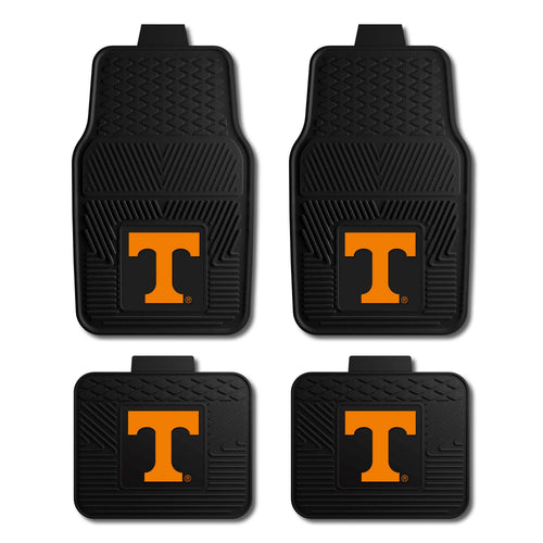 University of Tennessee vinyl car mat set by Logo Brands, four auto mats with Tennessee logo and orange team colors.
