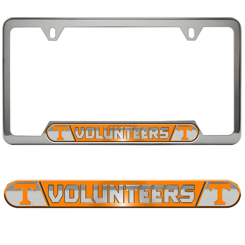 University of Tennessee embossed license plate frame by Logo Brands, featuring Tennessee team logo and decorative embossed design.