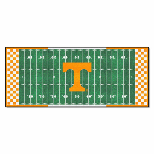 University of Tennessee football field runner mat by Logo Brands, featuring orange and white team logo and turf design.