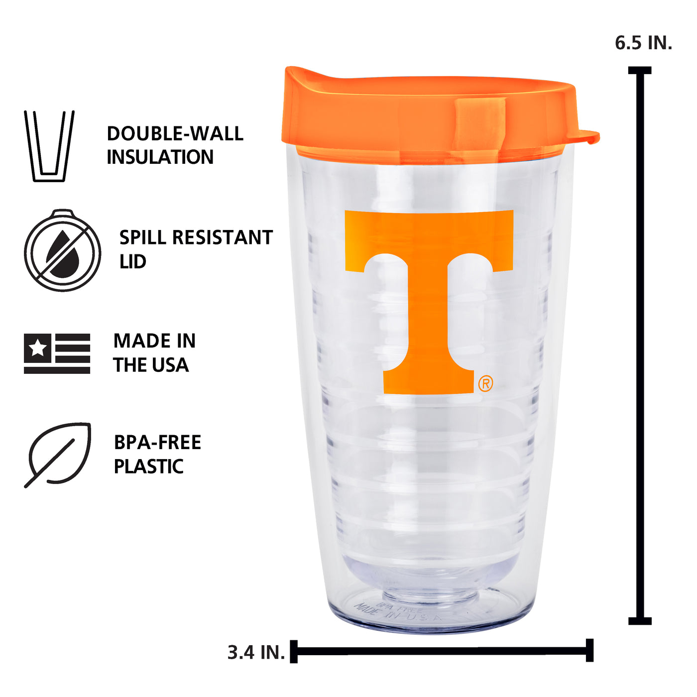 Tennessee 16oz Flipside Dbl Wall Clear Tumbler