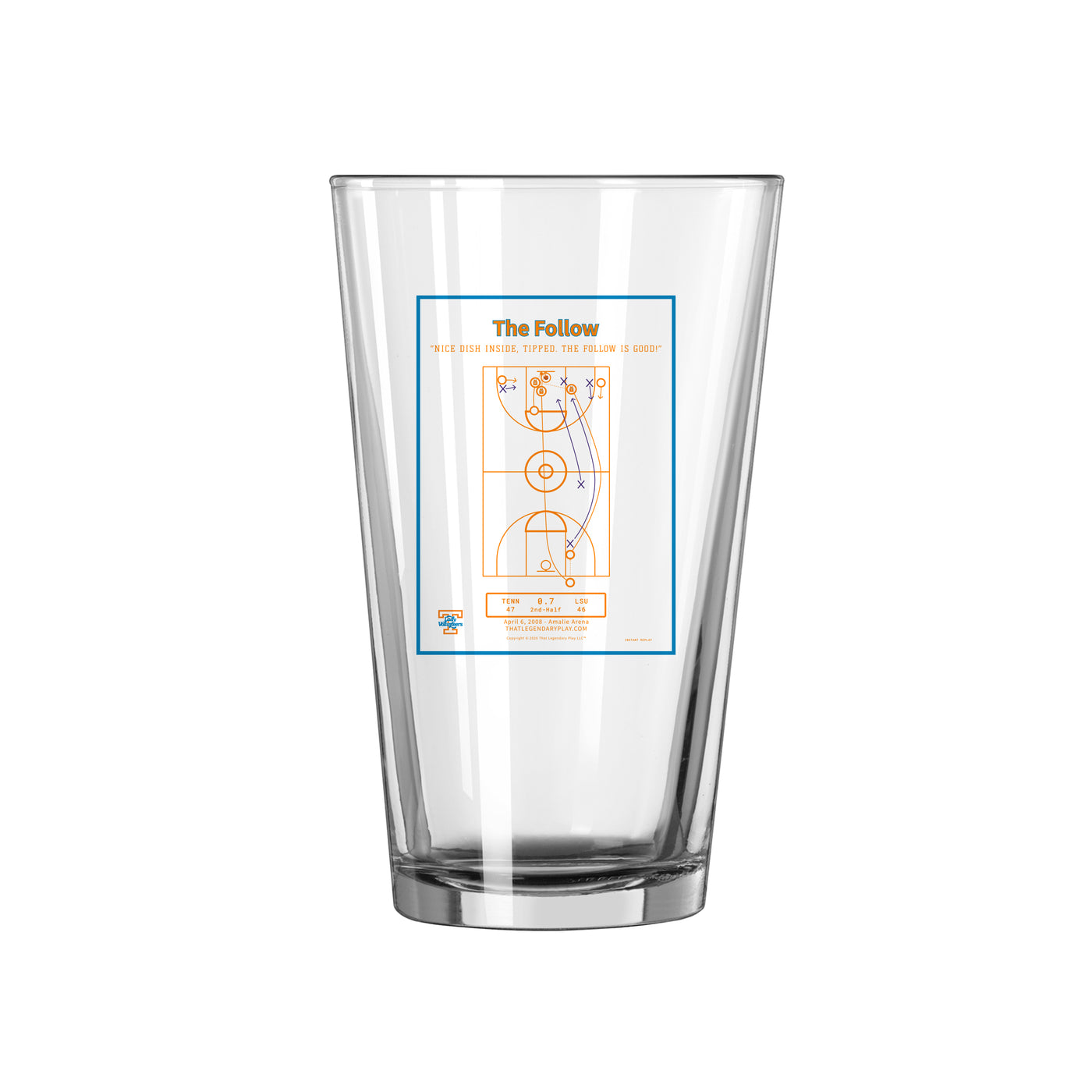 Tennessee Legendary Play The Follow 16oz Pint Glass - Logo Brands