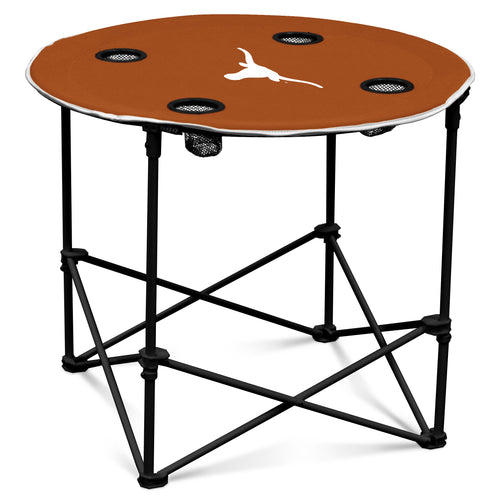 Round Texas-shaped wooden table by Logo Brands, sturdy furniture piece with a smooth surface and classic design.