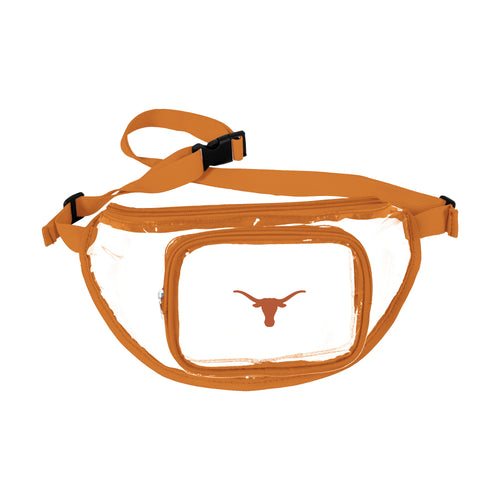 Clear fanny pack by Logo Brands featuring a transparent design, adjustable strap, and secure zippered pocket for essentials.