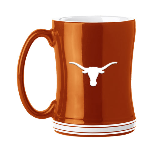 Texas 14oz Relief Mug by Logo Brands, ceramic drinkware featuring a detailed Texas relief design on a white background.