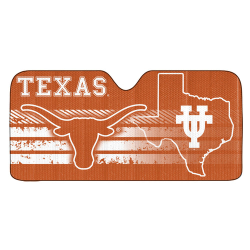 University of Texas auto shade by Logo Brands, featuring the university logo and design, designed to block sunlight from vehicle windows.