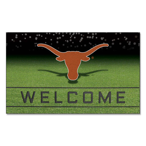 University of Texas crumb rubber door mat with logo and Texas emblem, durable outdoor mat for entryways.