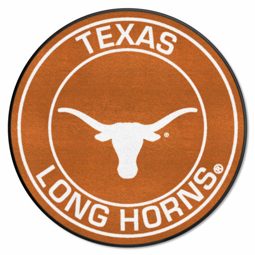 University of Texas roundel mat featuring the Texas Longhorns logo, made by Logo Brands, with a circular design and vibrant team colors.