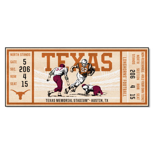 University of Texas Ticket Runner mat by Logo Brands, featuring Texas Longhorns logo and team imagery for sports fans.