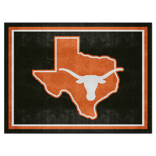 University of Texas 8x10 logo rug featuring the Texas Longhorns emblem on a durable rug for sports fans and dorm rooms.