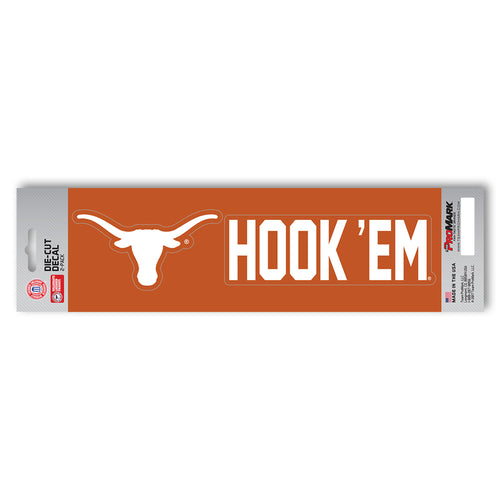 University of Texas team slogan decal by Logo Brands, featuring bold lettering and university colors on a clear background.