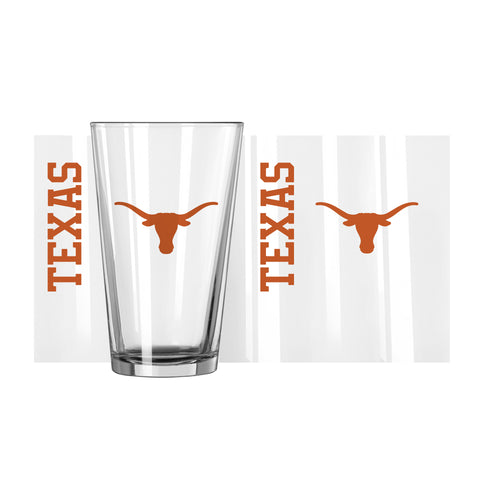 Texas 16oz Gameday Pint Glass with team logo, clear drinkware for sports fans, branded by Logo Brands.