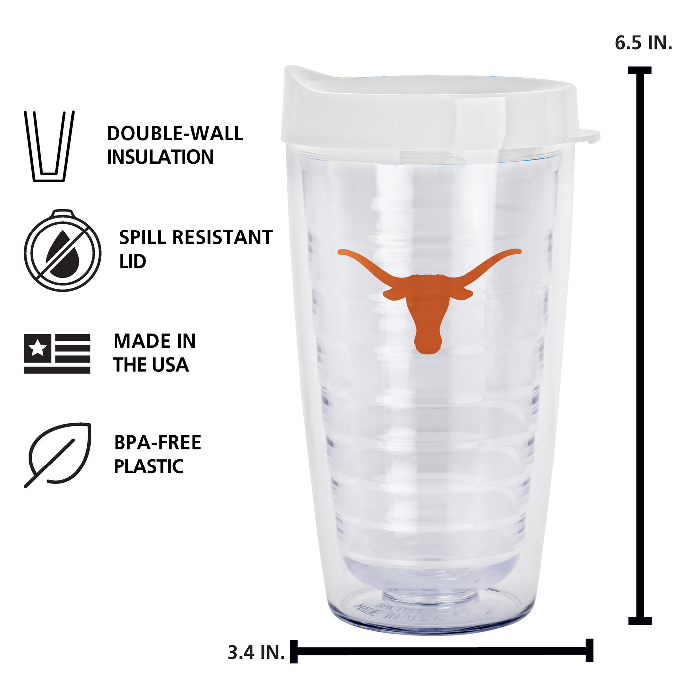 Texas 16oz Flipside Dbl Wall Clear Tumbler