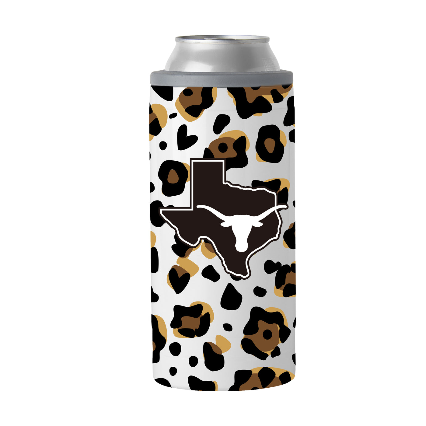 Texas 12oz Neutral Leopard Slim Can Coolie