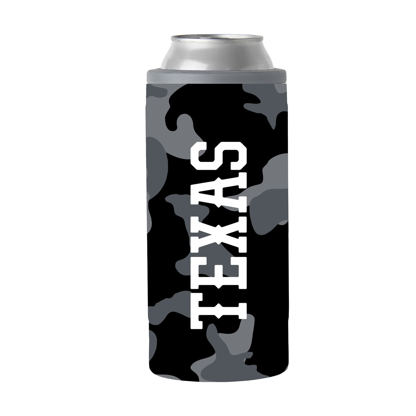 Texas Black Camo 12oz Slim Can Coolie