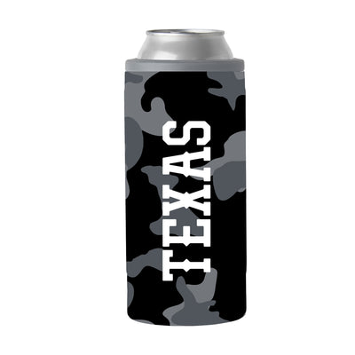 Texas Black Camo 12oz Slim Can Coolie