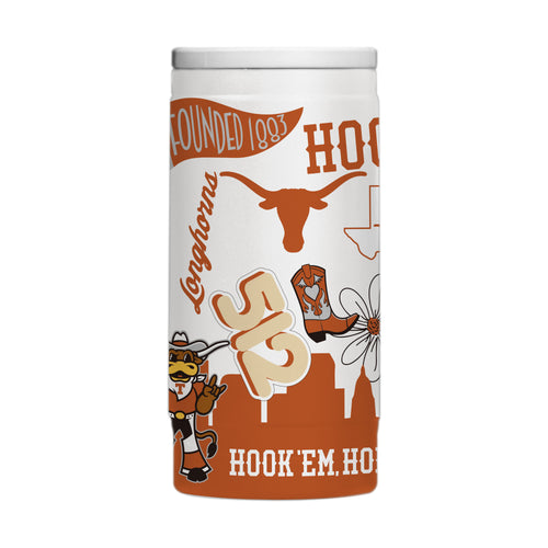 Texas 12oz Native Powder Coat Slim Can Cooler by Logo Brands, featuring colorful native-inspired design on a slim drinkware can coolie.