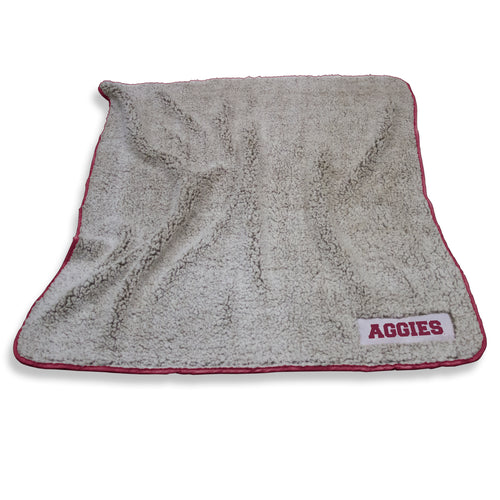 Texas A&M Frosty Fleece blanket by Logo Brands, featuring the team's logo and maroon and white colors, soft and cozy for fans.