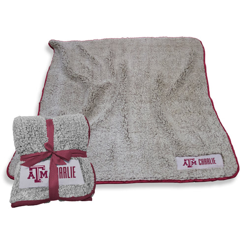 Texas A&M personalized frosty fleece blanket by Logo Brands, featuring team logo and custom name embroidery, soft and cozy.