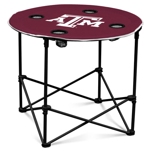 Texas A&M round wooden table by Logo Brands, featuring team logo and sturdy furniture design for game rooms or patios.