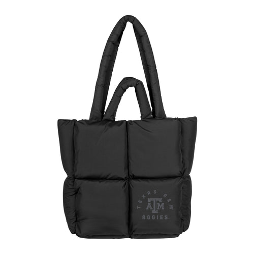 Black Texas A&M Puff Tote bag by Logo Brands featuring the university logo and puffed design on durable tote material.