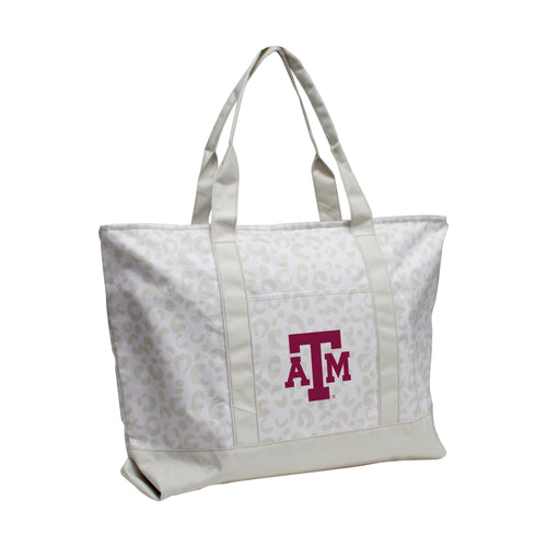Texas A&M leopard pattern tote bag by Logo Brands, featuring bold animal print design and sturdy handles.