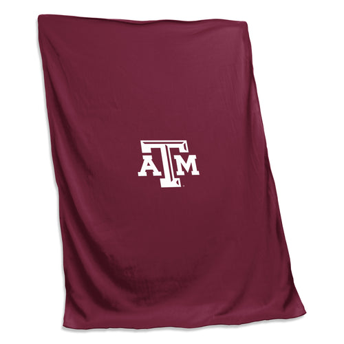 Texas A&M sweatshirt blanket with the university logo, soft fleece material, and maroon and white colors, perfect for cozy comfort.