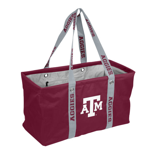 Texas A&M picnic caddy bag with adjustable dig strap by Logo Brands, featuring team logo and multiple compartments for outdoor use