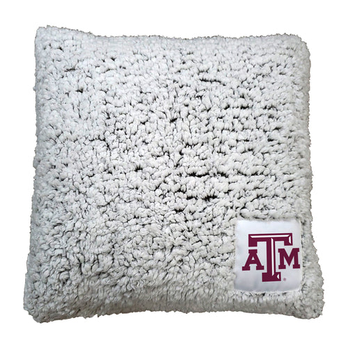 Texas A&M Frosty Throw Pillow from Logo Brands featuring the school's logo on a cozy blanket pillow for fans.