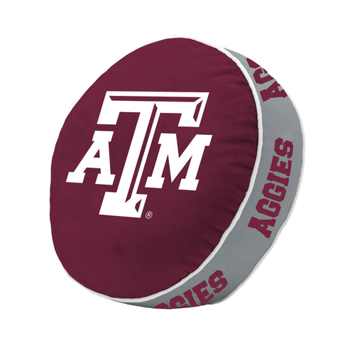 Texas A&M puff pillow blanket with logo branding, soft fabric, and athletic team design in maroon and white colors.