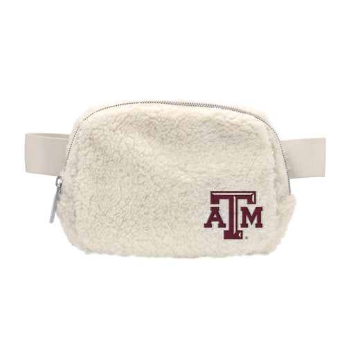 Texas A&M Sherpa belt bag by Logo Brands, featuring a soft sherpa material and adjustable strap, designed for casual wear.