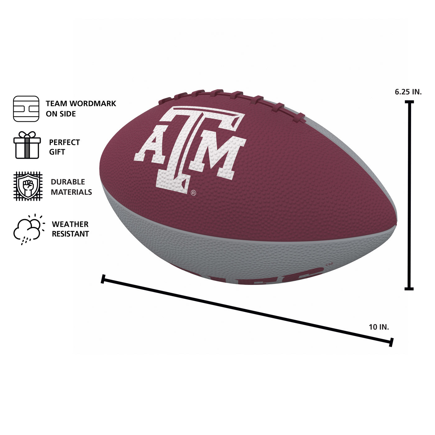 Texas A&M Pinwheel Junior Size Rubber Football - Logo Brands