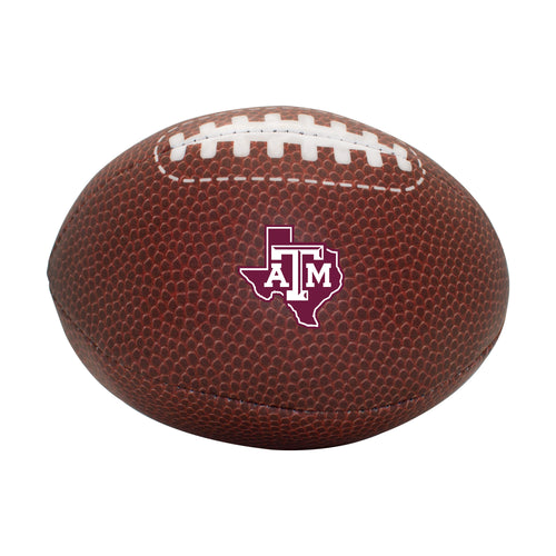 Texas A&M composite brown micro soft football by Logo Brands for recreation, showing detailed stitching and logo branding.