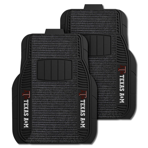 Texas A&M University 2-piece deluxe car mat set by Logo Brands, featuring university logo and durable rubber construction.