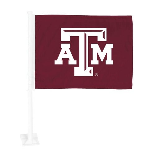Texas A&M University auto flag by Logo Brands, featuring the university's logo and colors, suitable for car window display.