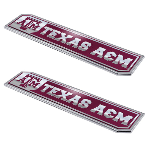 Texas A&M University embossed truck emblems, 2-pack, durable logo badges for vehicle decoration by Logo Brands.