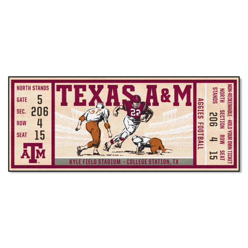 Texas A&M University Ticket Runner mat by Logo Brands with Texas A&M logo and maroon and white colors, designed for sports fans.