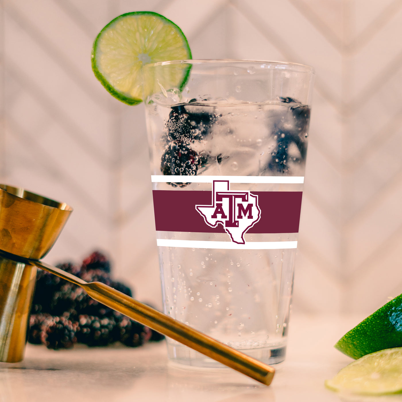 Texas A&M 16oz Stripe Pint Glass - Logo Brands