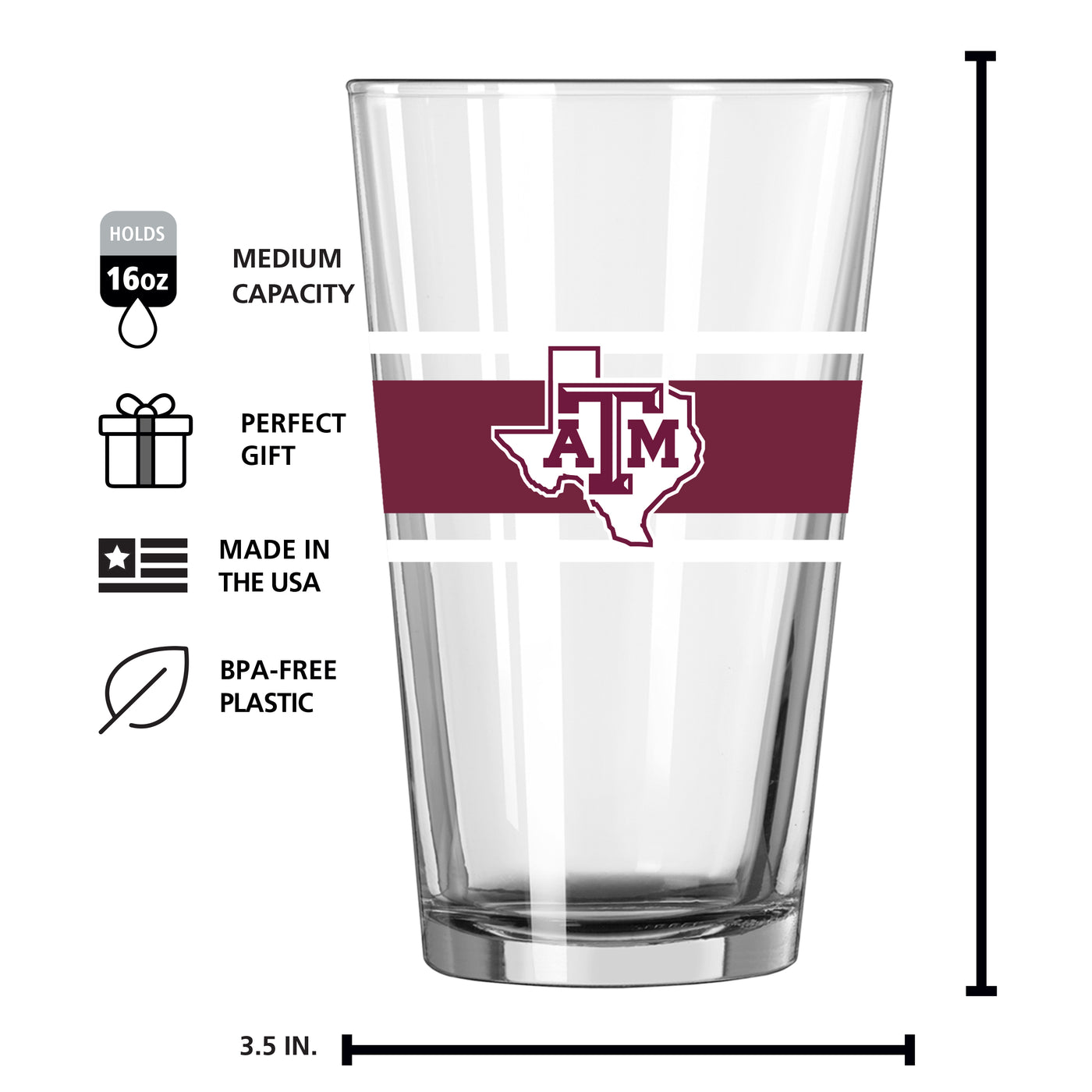 Texas A&M 16oz Stripe Pint Glass - Logo Brands